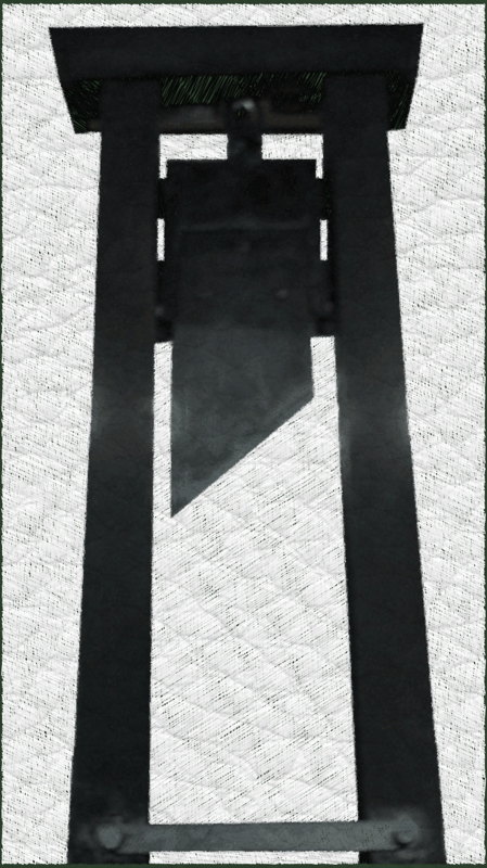 An image of a guillotine, which is a good way of portraying a typical computer software license.